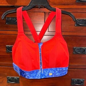 SHEFIT Red and Blue High-Impact Front-Zip Sports Bra
